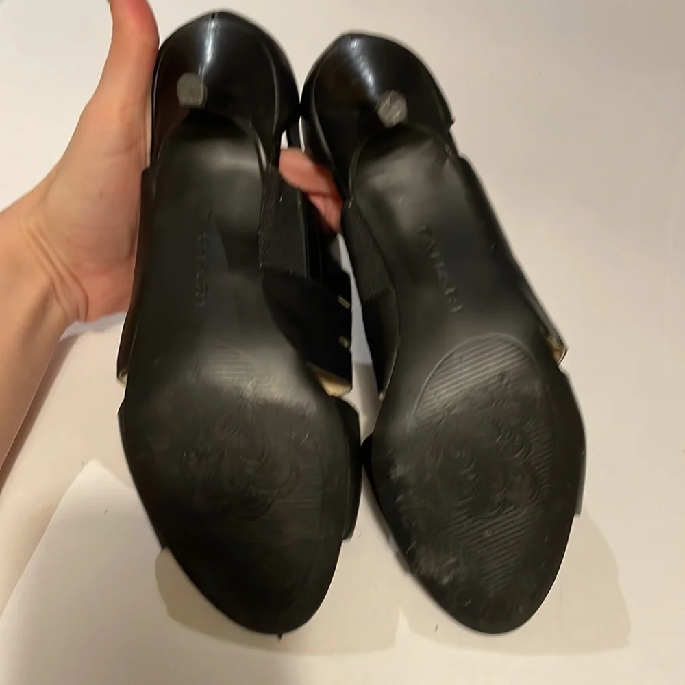 Tahari Dainty black leather cut out heels size 6